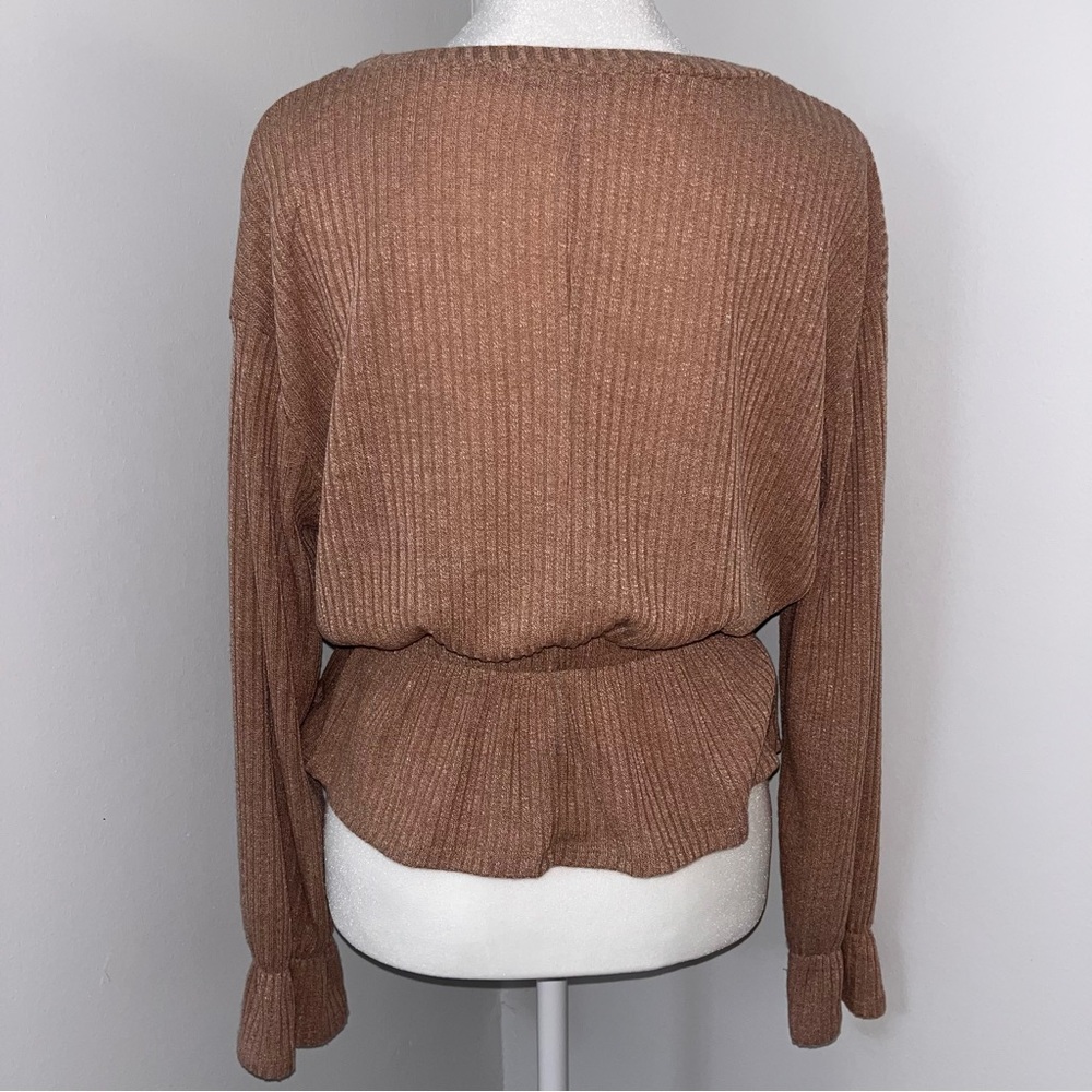 Brown Ribbed Peplum‎ Sweater-Small - Picture 2 of 3